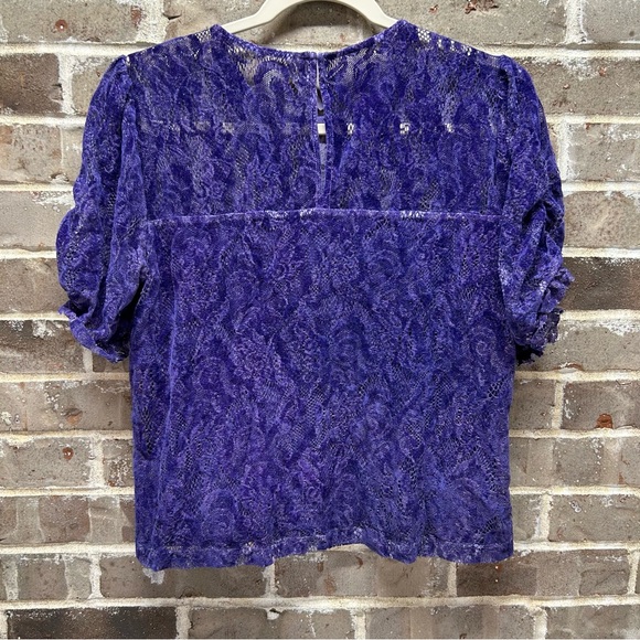 Anthropologie Parvati Purple Lace Top Blouse Short Sleeve Lined Women Sz Medium - Picture 7 of 9